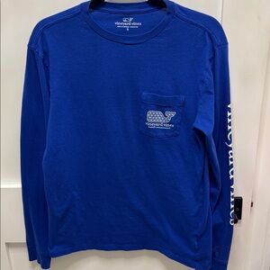 Vineyard Vines Hanukkah whale glow in dark blue long sleeve pocket tee, men's S